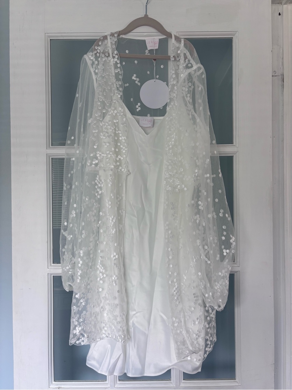 Le Rose White Sheer Sequin Robe with Slip - Women's Intimates